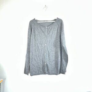 Lafayette 148 New York Women's Gray Wool Cardigan Sweater Button Front Large